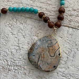 NWOT Earth Stone & Turquoise & Wood Bead Necklace